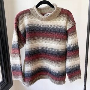 Bash Women's Vintage Multi Stripe Oversized Rolled Hem Mock Neck Sweater sz M